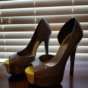 Grey and yellow heels